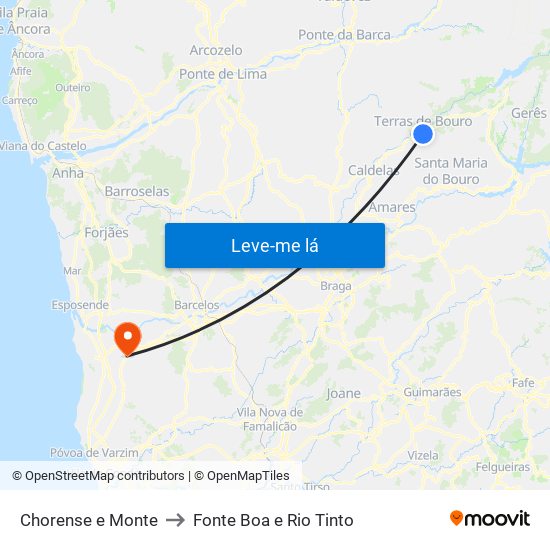 Chorense e Monte to Fonte Boa e Rio Tinto map