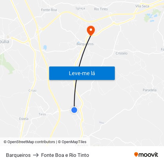 Barqueiros to Fonte Boa e Rio Tinto map