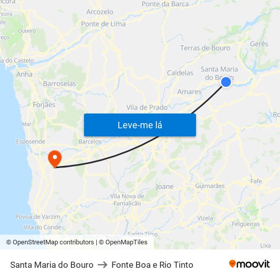 Santa Maria do Bouro to Fonte Boa e Rio Tinto map