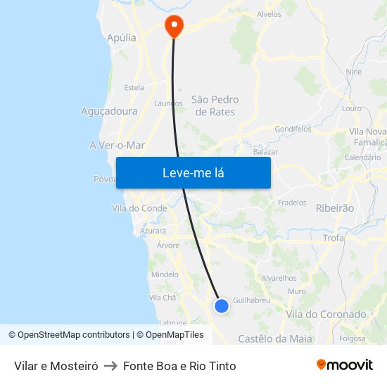 Vilar e Mosteiró to Fonte Boa e Rio Tinto map