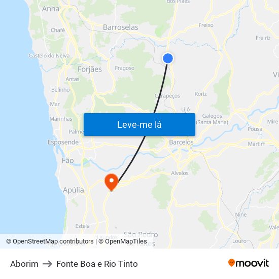 Aborim to Fonte Boa e Rio Tinto map