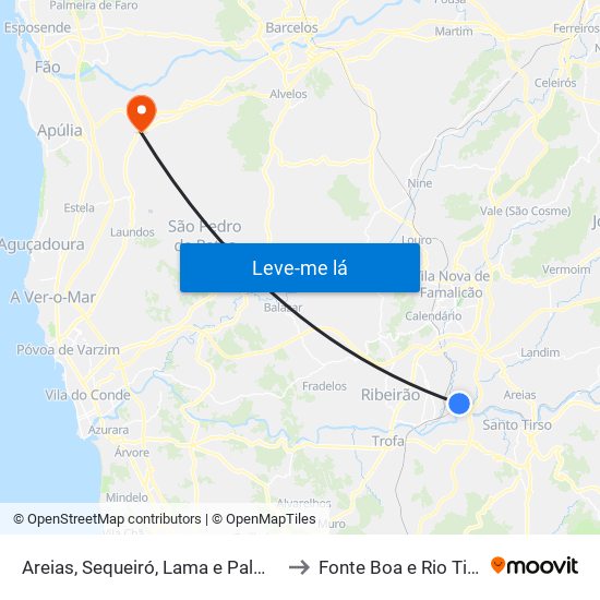 Areias, Sequeiró, Lama e Palmeira to Fonte Boa e Rio Tinto map