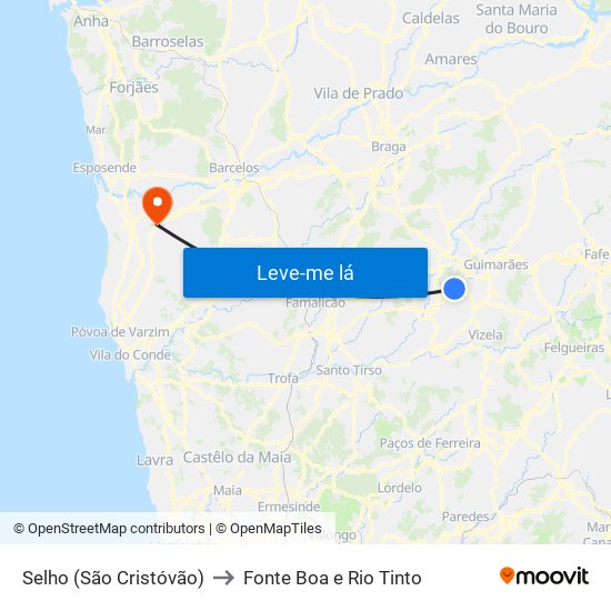 Selho (São Cristóvão) to Fonte Boa e Rio Tinto map