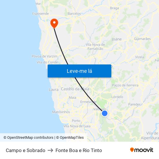 Campo e Sobrado to Fonte Boa e Rio Tinto map