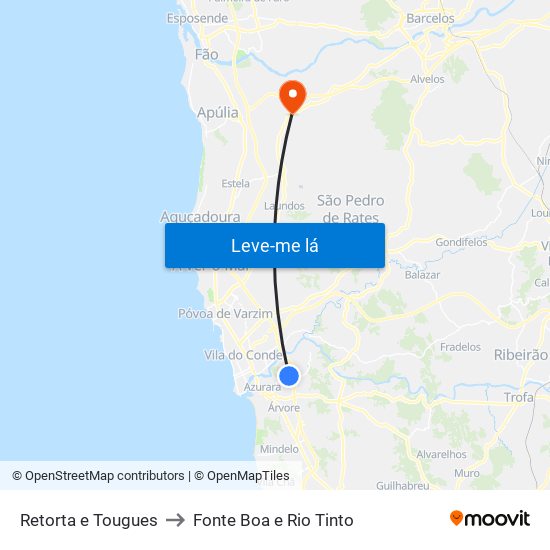 Retorta e Tougues to Fonte Boa e Rio Tinto map