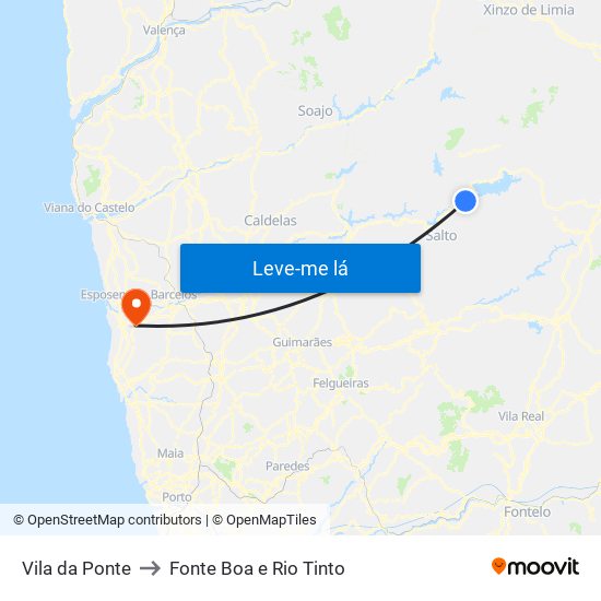 Vila da Ponte to Fonte Boa e Rio Tinto map