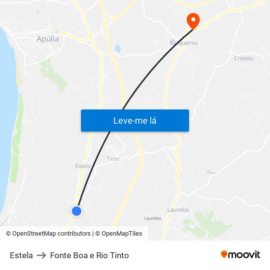 Estela to Fonte Boa e Rio Tinto map