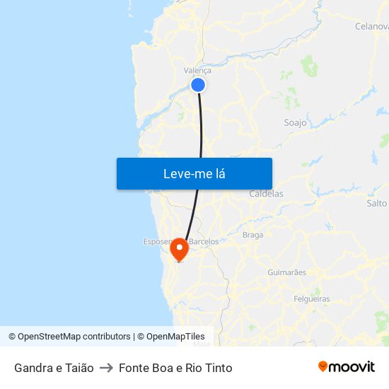 Gandra e Taião to Fonte Boa e Rio Tinto map