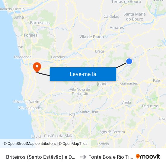 Briteiros (Santo Estêvão) e Donim to Fonte Boa e Rio Tinto map