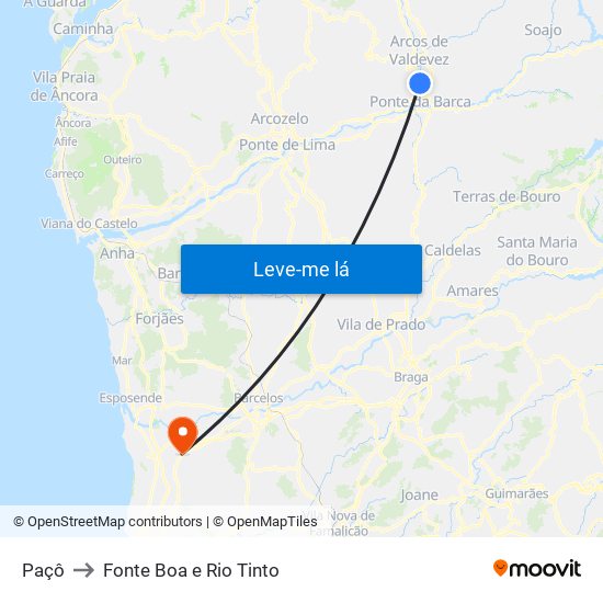 Paçô to Fonte Boa e Rio Tinto map