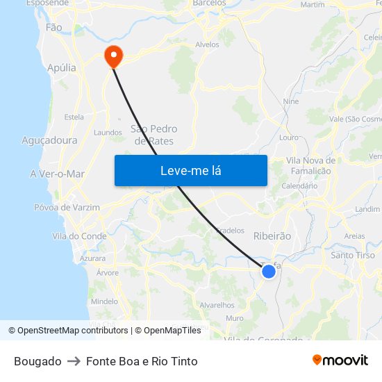 Bougado to Fonte Boa e Rio Tinto map