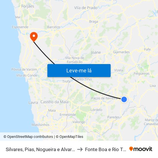 Silvares, Pias, Nogueira e Alvarenga to Fonte Boa e Rio Tinto map