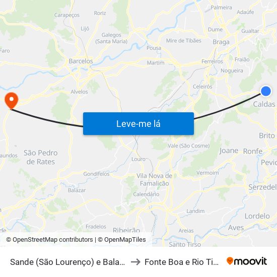 Sande (São Lourenço) e Balazar to Fonte Boa e Rio Tinto map