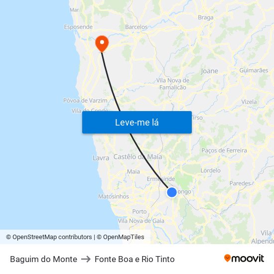 Baguim do Monte to Fonte Boa e Rio Tinto map