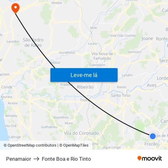 Penamaior to Fonte Boa e Rio Tinto map