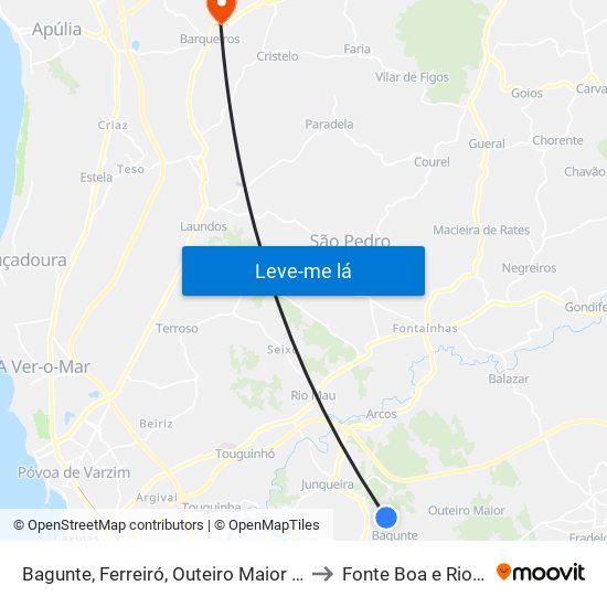 Bagunte, Ferreiró, Outeiro Maior e Parada to Fonte Boa e Rio Tinto map