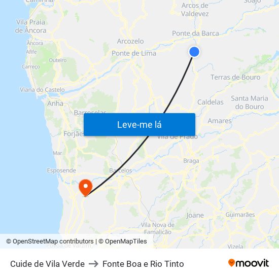 Cuide de Vila Verde to Fonte Boa e Rio Tinto map