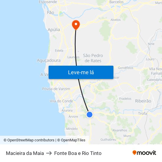 Macieira da Maia to Fonte Boa e Rio Tinto map