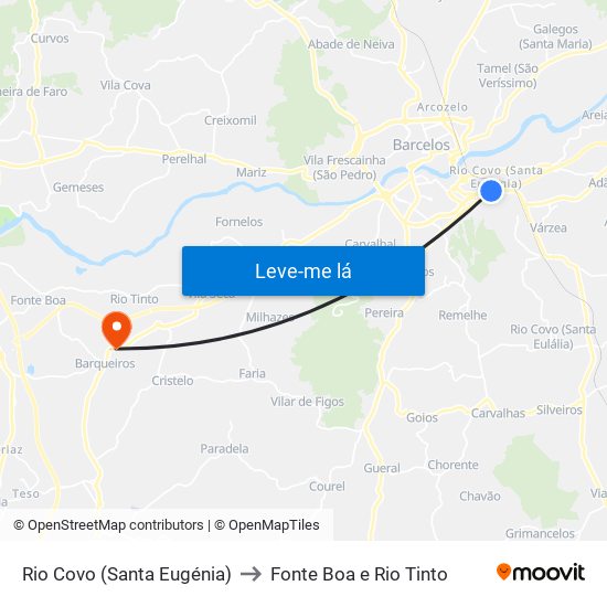 Rio Covo (Santa Eugénia) to Fonte Boa e Rio Tinto map