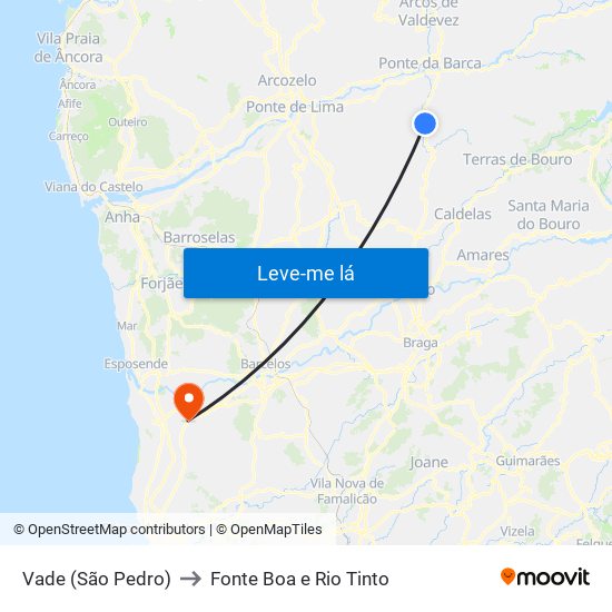 Vade (São Pedro) to Fonte Boa e Rio Tinto map