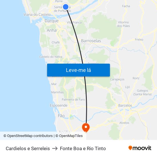 Cardielos e Serreleis to Fonte Boa e Rio Tinto map