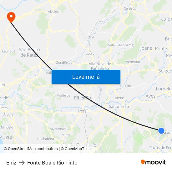 Eiriz to Fonte Boa e Rio Tinto map