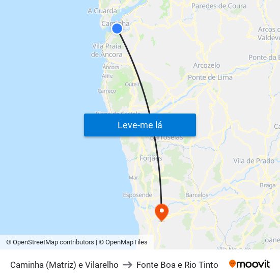 Caminha (Matriz) e Vilarelho to Fonte Boa e Rio Tinto map