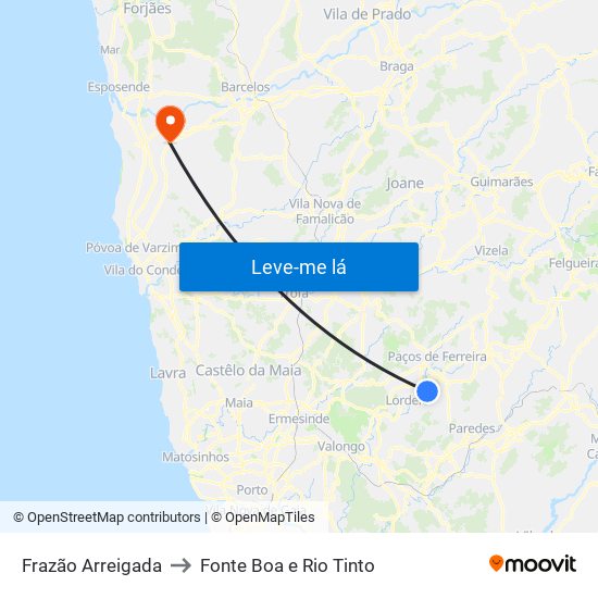 Frazão Arreigada to Fonte Boa e Rio Tinto map