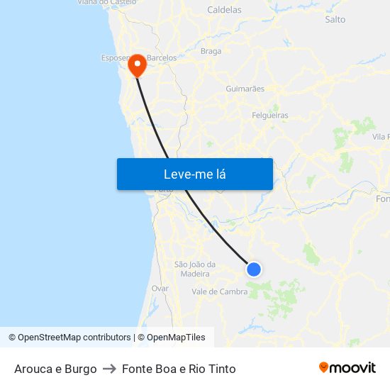 Arouca e Burgo to Fonte Boa e Rio Tinto map