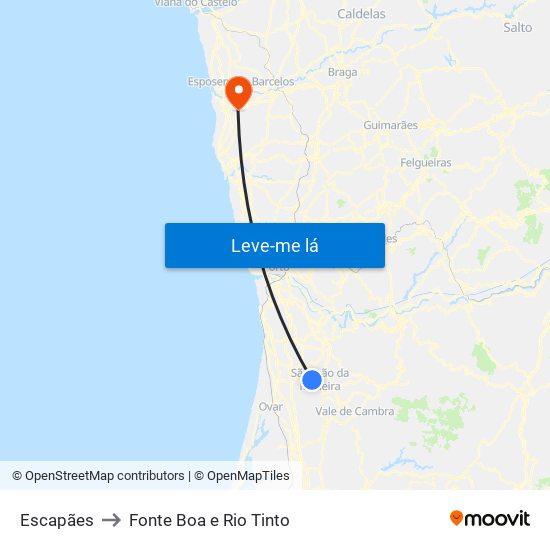 Escapães to Fonte Boa e Rio Tinto map