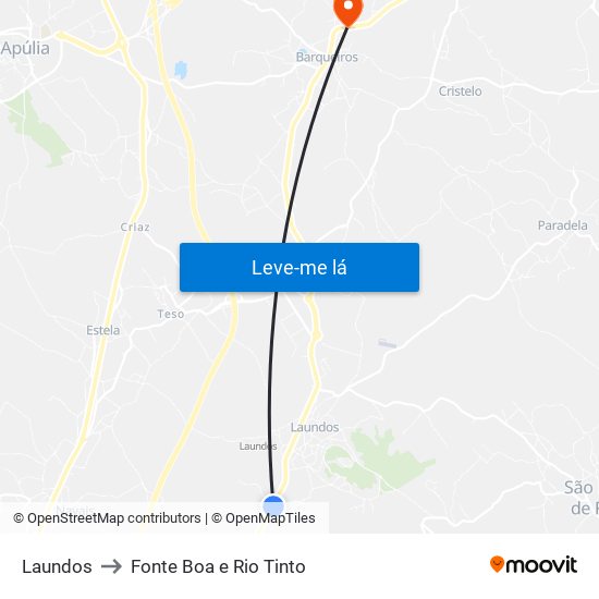 Laundos to Fonte Boa e Rio Tinto map
