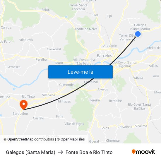 Galegos (Santa Maria) to Fonte Boa e Rio Tinto map