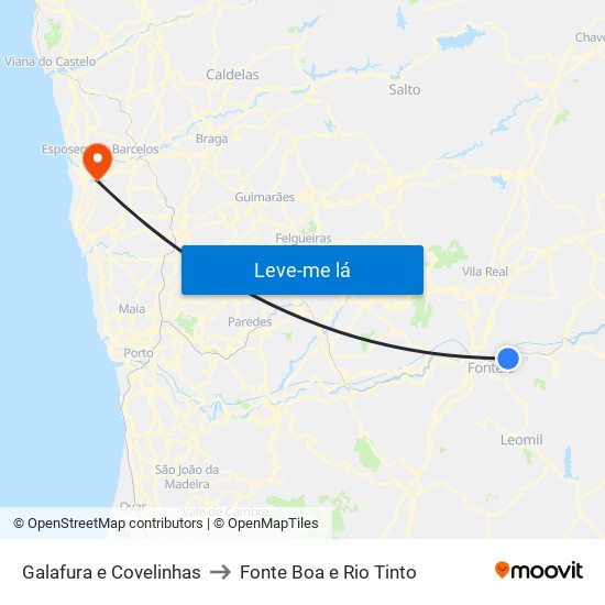 Galafura e Covelinhas to Fonte Boa e Rio Tinto map