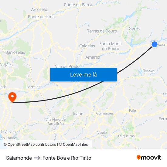 Salamonde to Fonte Boa e Rio Tinto map