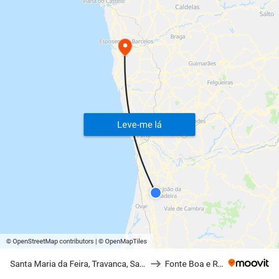 Santa Maria da Feira, Travanca, Sanfins e Espargo to Fonte Boa e Rio Tinto map