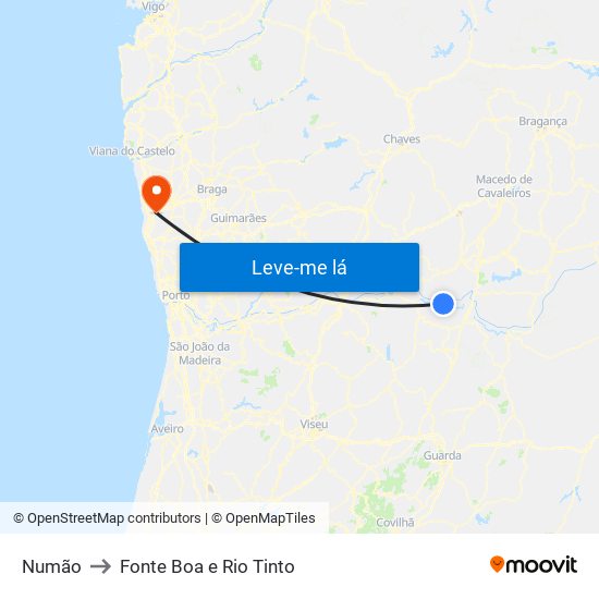 Numão to Fonte Boa e Rio Tinto map