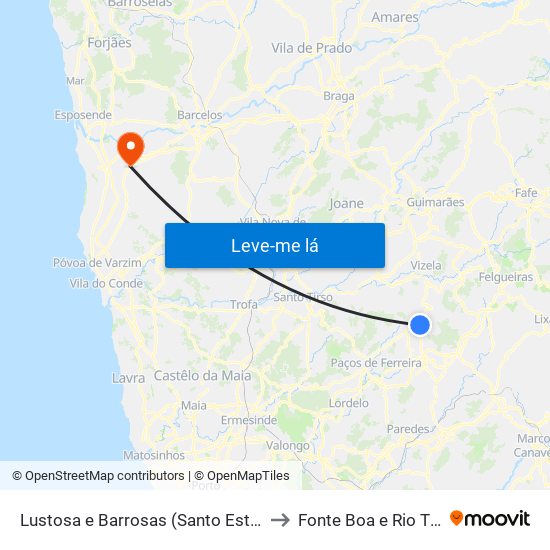 Lustosa e Barrosas (Santo Estêvão) to Fonte Boa e Rio Tinto map