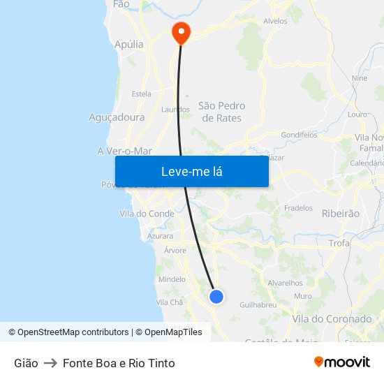 Gião to Fonte Boa e Rio Tinto map