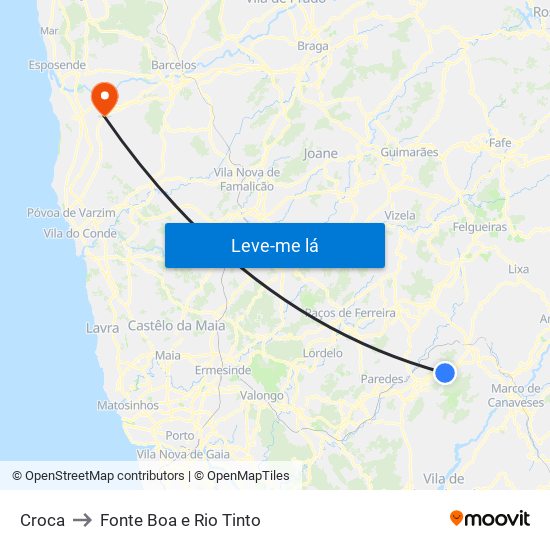 Croca to Fonte Boa e Rio Tinto map