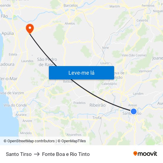 Santo Tirso to Fonte Boa e Rio Tinto map