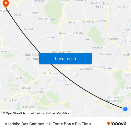 Vilarinho Das Cambas to Fonte Boa e Rio Tinto map