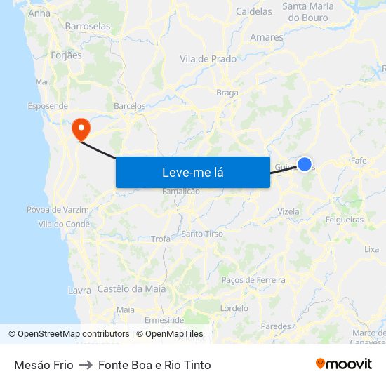 Mesão Frio to Fonte Boa e Rio Tinto map