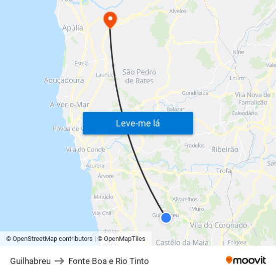 Guilhabreu to Fonte Boa e Rio Tinto map