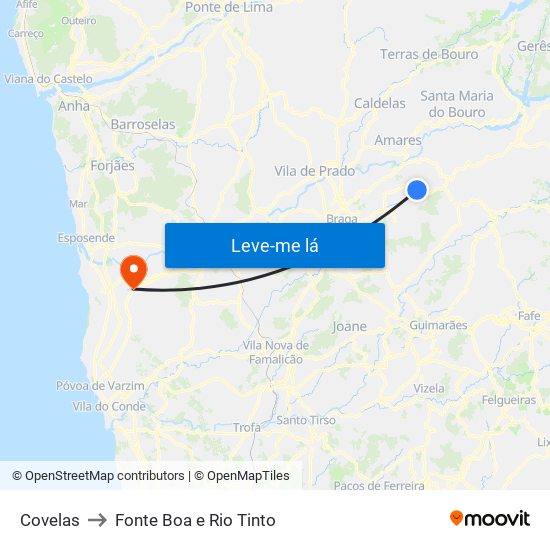 Covelas to Fonte Boa e Rio Tinto map