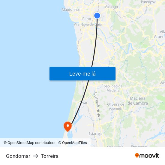 Gondomar to Torreira map