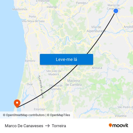 Marco De Canaveses to Torreira map