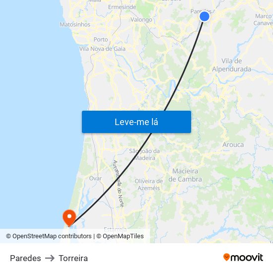Paredes to Torreira map