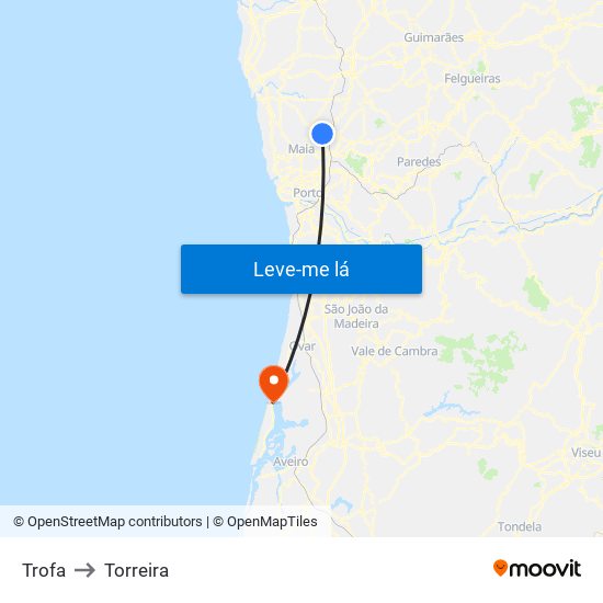 Trofa to Torreira map
