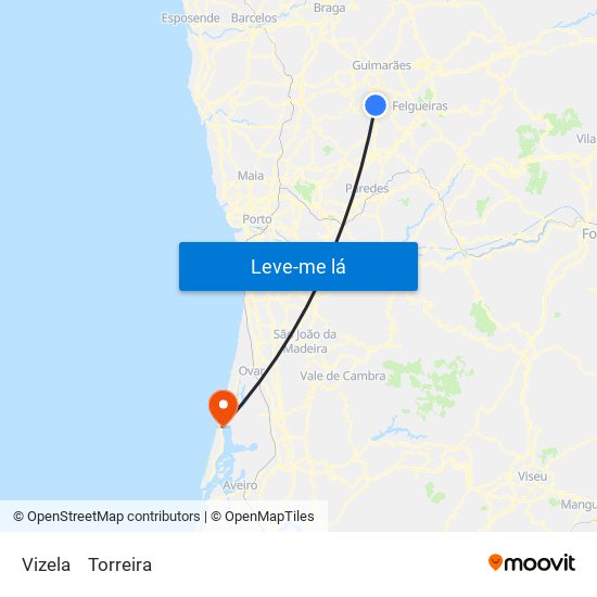 Vizela to Torreira map
