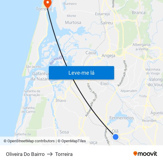 Oliveira Do Bairro to Torreira map